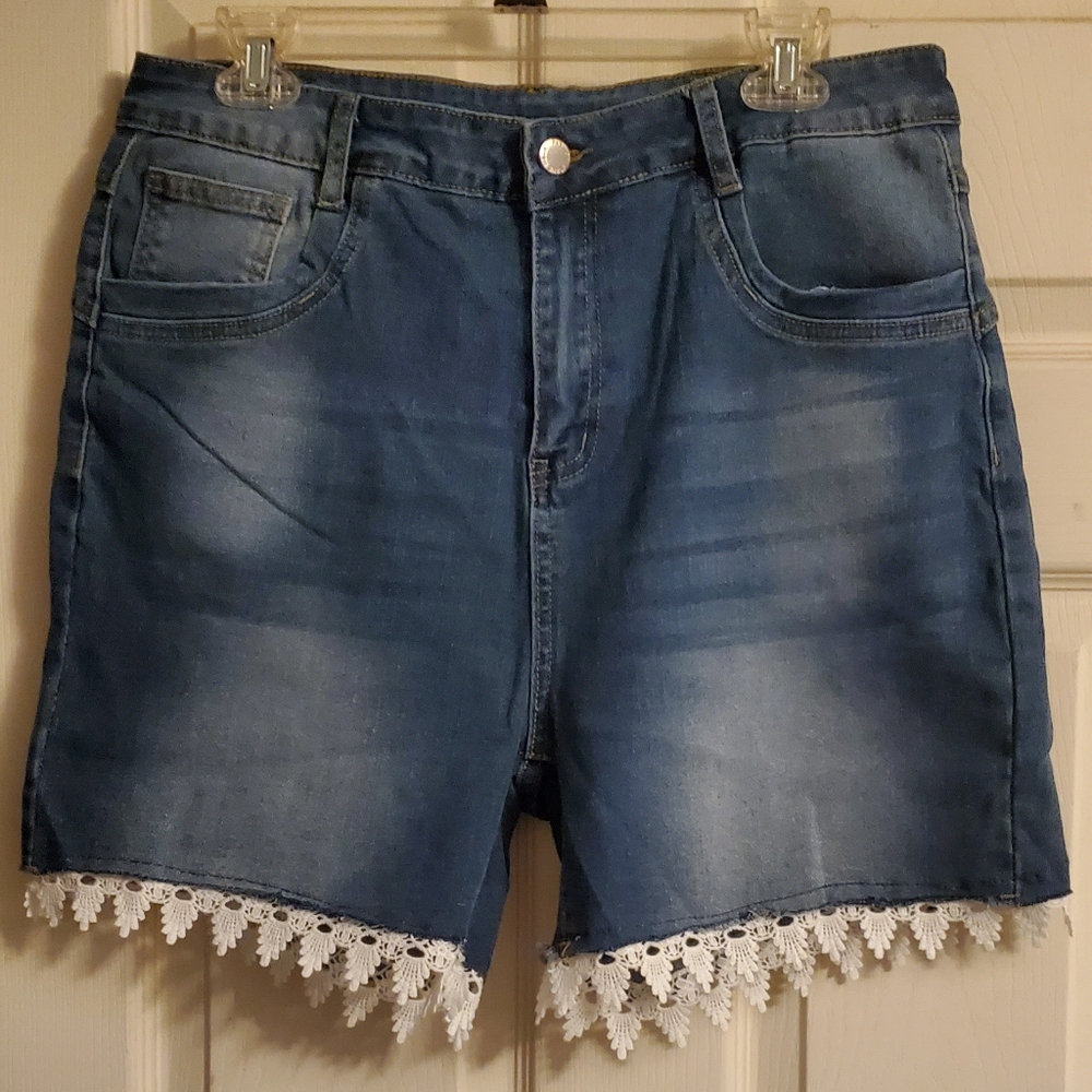 New (Never Worn) Classic Blue Jean Shorts with Lace Hem